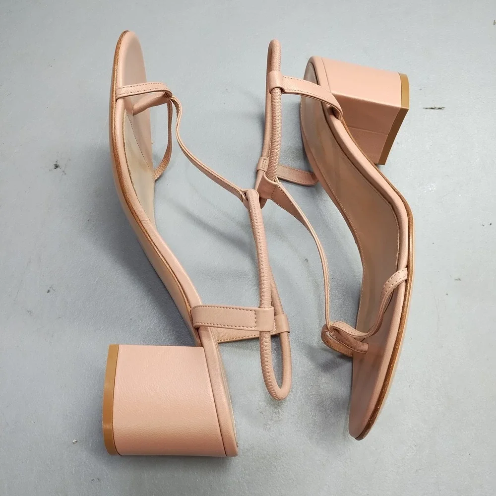 Gianvito Rossi Milano T-Strap Sandals Womens Size 9.5 Pink Comfort Block Heel